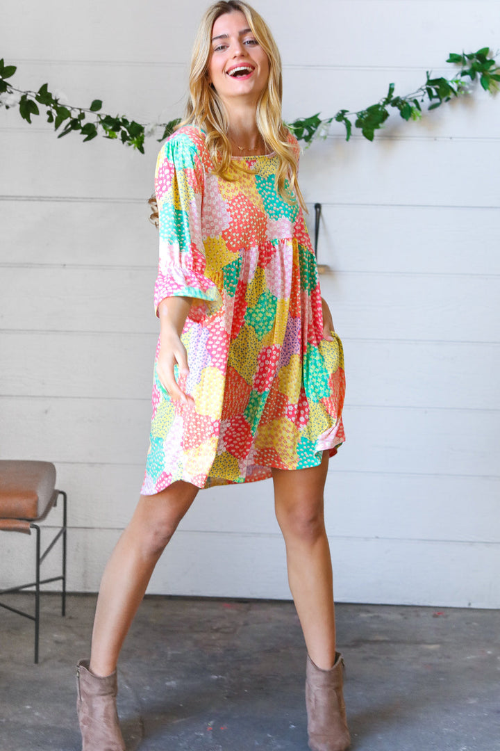 Multicolor Floral Patchwork Fit and Flare Dress | Nikki &amp; Co. Boutique