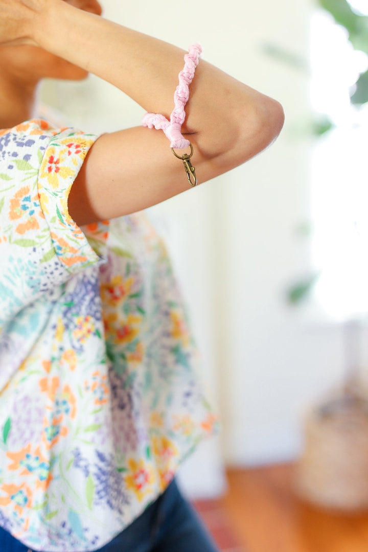 Baby Pink Hand Woven Braid Wristlet Keychain | Nikki &amp; Co. Boutique