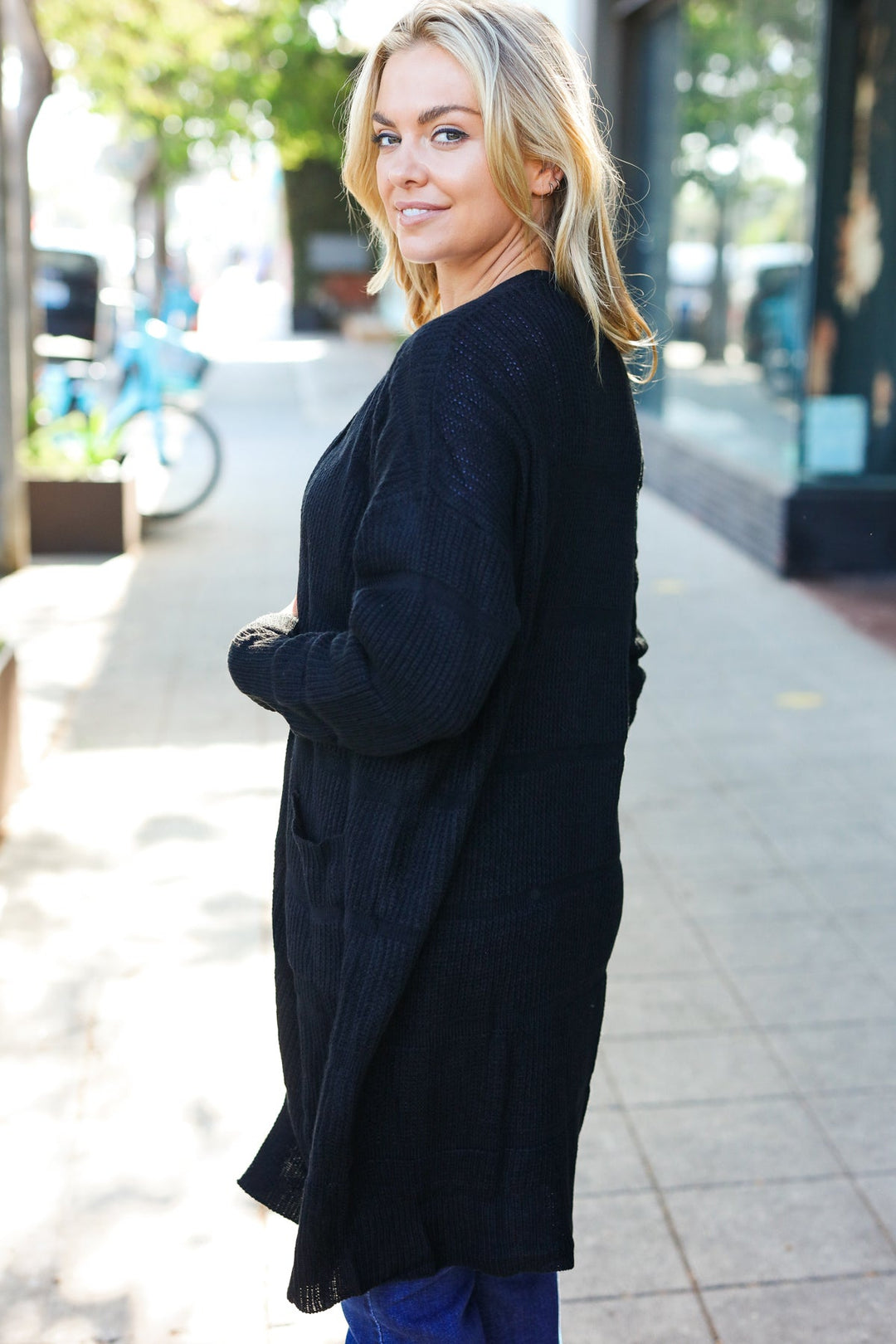 Everyday Black Striped Knit Open Cardigan | Nikki &amp; Co. Boutique