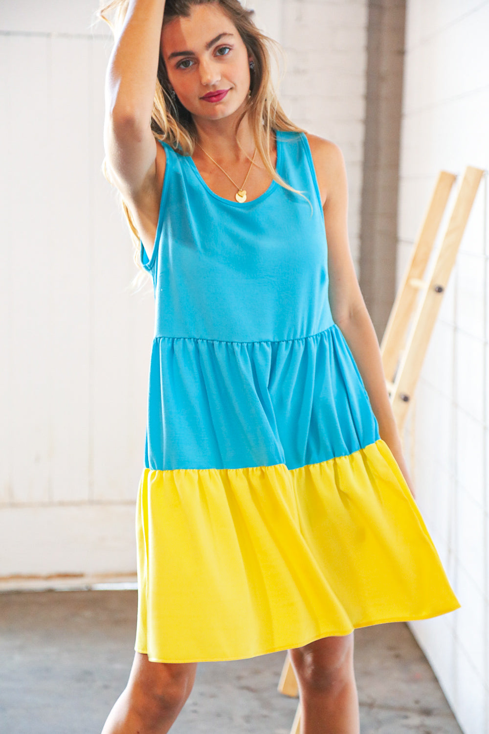Blue Flare Color Block Tiered Woven Dress | Nikki &amp; Co. Boutique