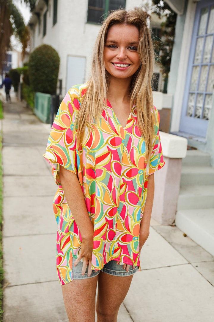 Casual Chic Multicolor Abstract V Neck Dolman Sleeve Tops | Nikki &amp; Co. Boutique