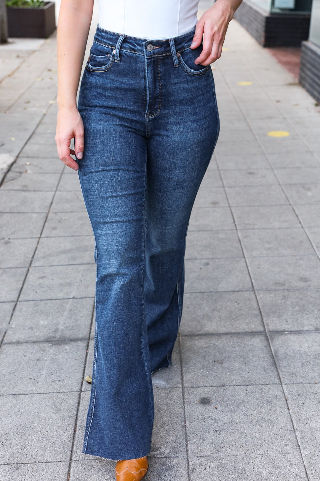 Judy Blue Dark Wash High Rise Flare Back Pocket Detail Jeans | Nikki &amp; Co. Boutique