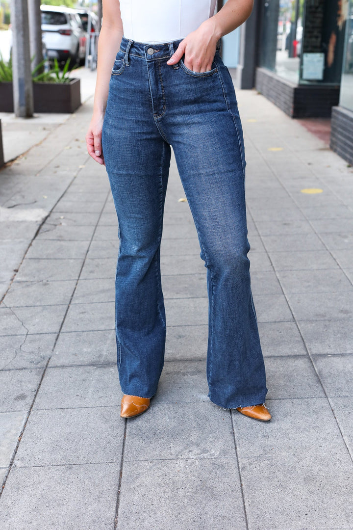 Judy Blue Dark Wash High Rise Flare Back Pocket Detail Jeans | Nikki &amp; Co. Boutique