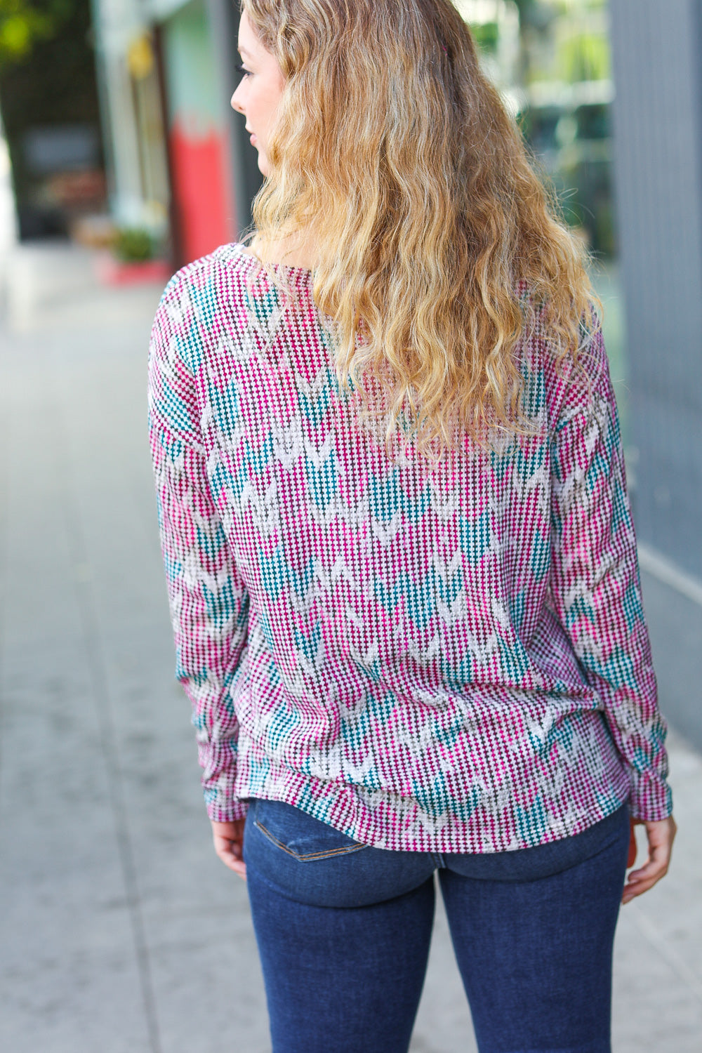 Magenta &amp; Teal Vintage Two Tone Knit Top | Nikki &amp; Co. Boutique