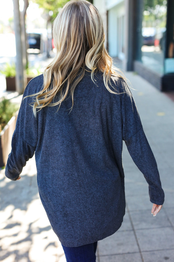 Casual Chic Solid Grey Choker Long Sleeve Hacci Pullover | Nikki &amp; Co. Boutique