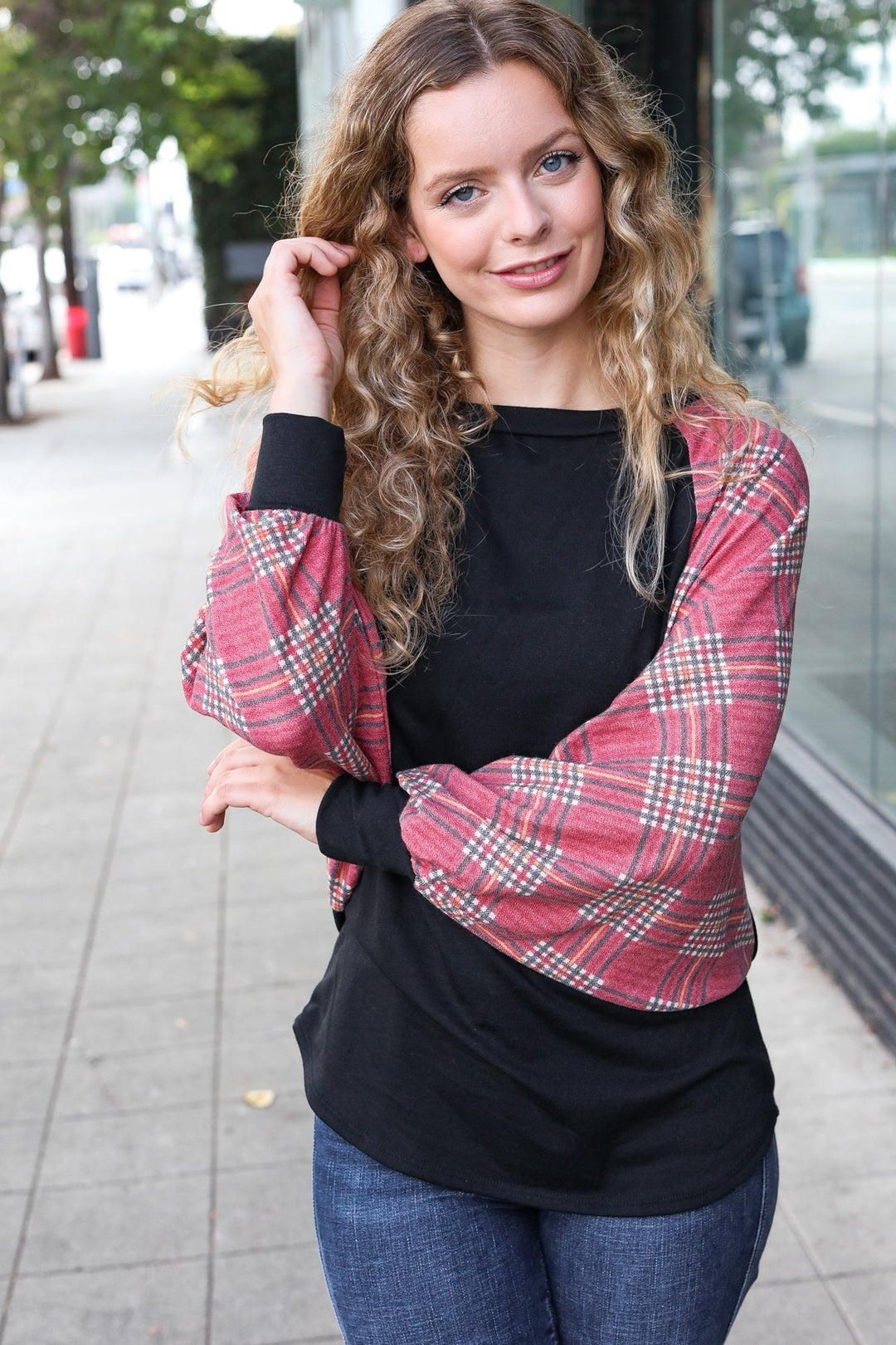 You Got This Burgundy Plaid Dolman Round Neck Tops | Nikki &amp; Co. Boutique
