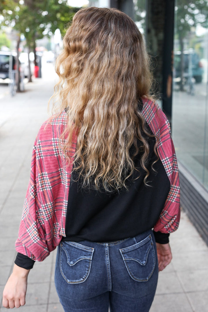 You Got This Burgundy Plaid Dolman Round Neck Tops | Nikki &amp; Co. Boutique
