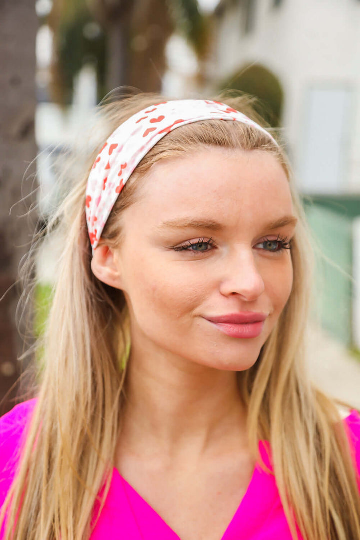 Red &amp; Pink Heart Print Stretchy Twist Headband | Nikki &amp; Co. Boutique