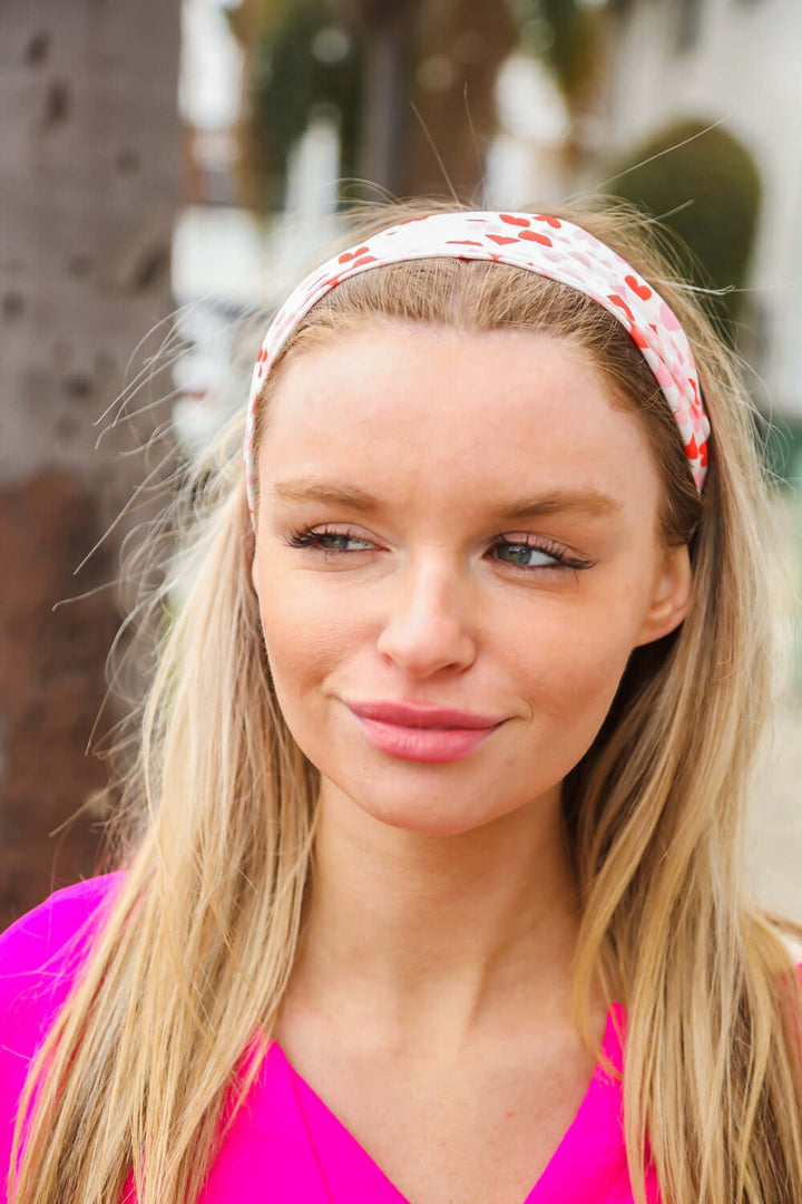 Red &amp; Pink Heart Print Stretchy Twist Headband | Nikki &amp; Co. Boutique