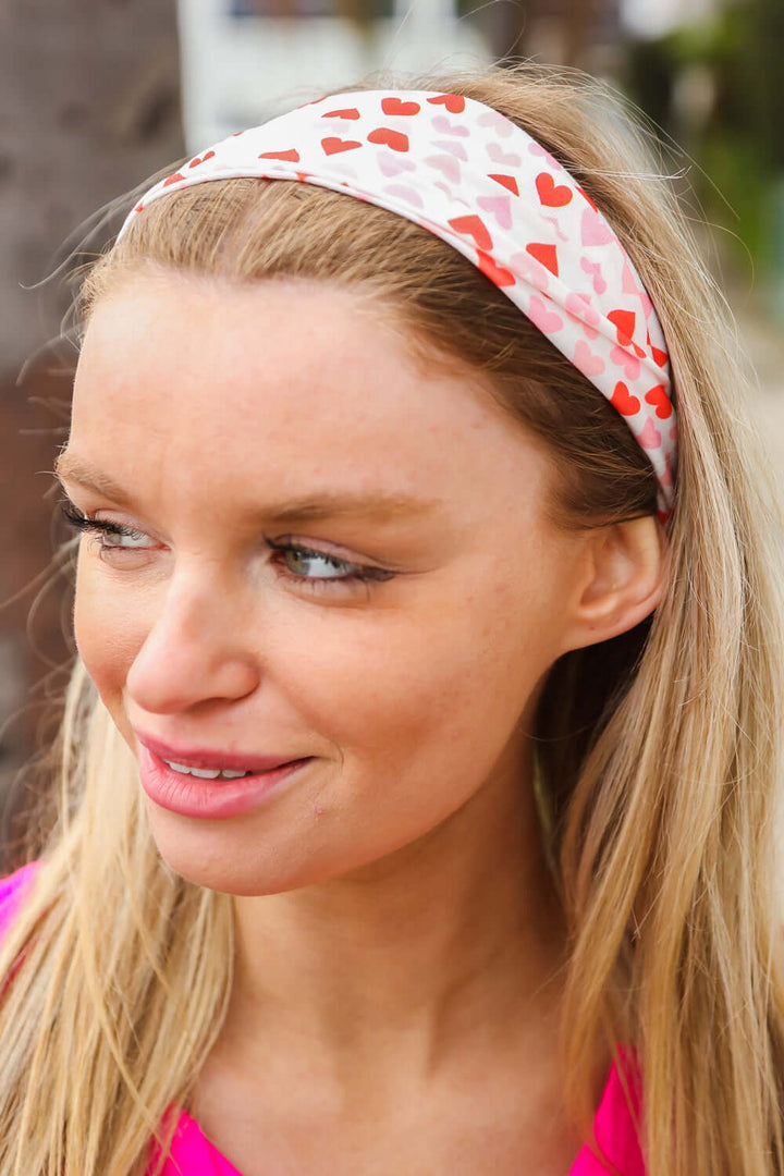 Red &amp; Pink Heart Print Stretchy Twist Headband | Nikki &amp; Co. Boutique