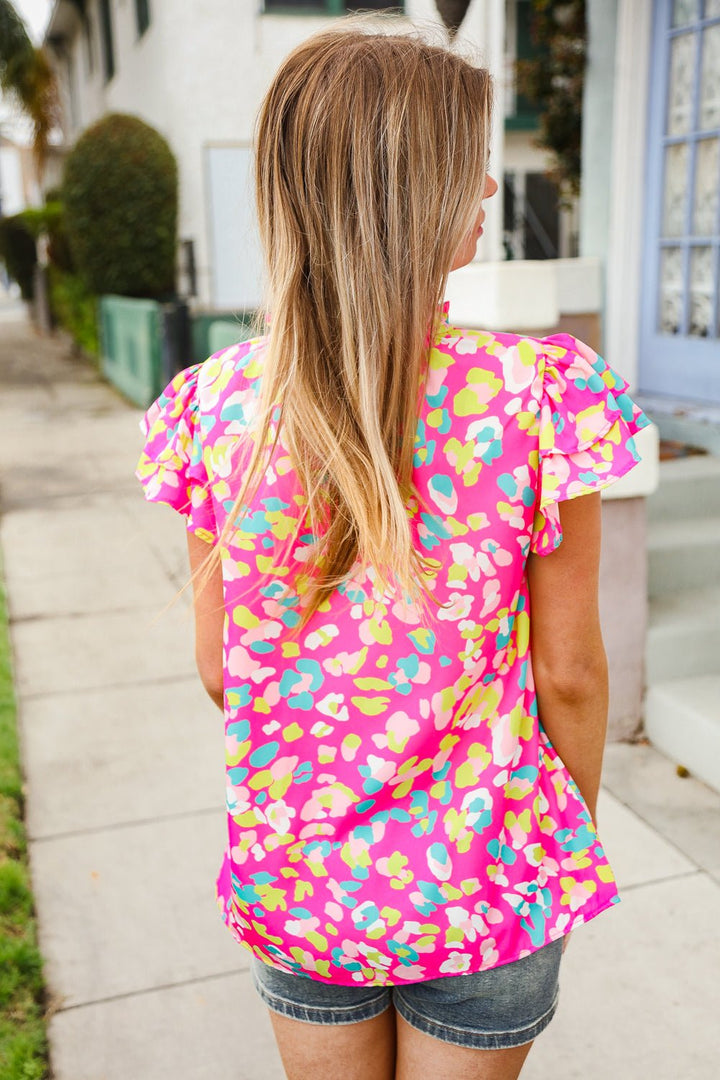 Feeling Femme in Pink Floral Print Frill Mock Neck Blouse - Nikki &amp; Co. Boutique