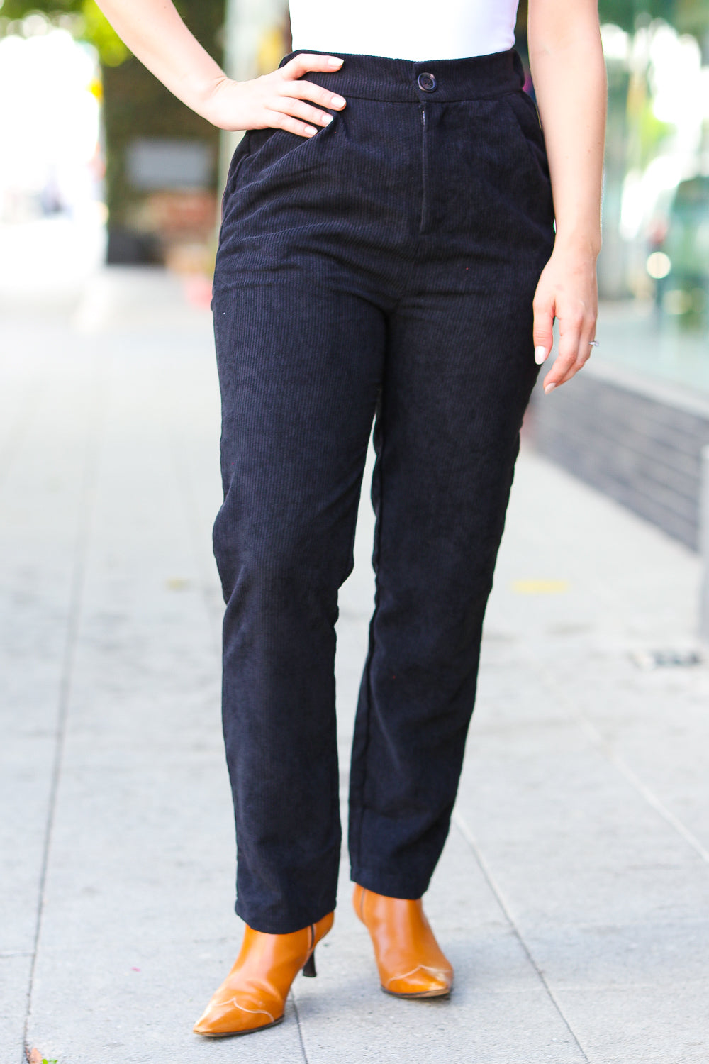 Going Your Way Black Corduroy High Rise Tapered Leg Pants | Nikki &amp; Co. Boutique
