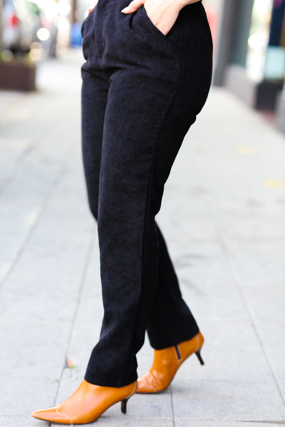 Going Your Way Black Corduroy High Rise Tapered Leg Pants | Nikki &amp; Co. Boutique