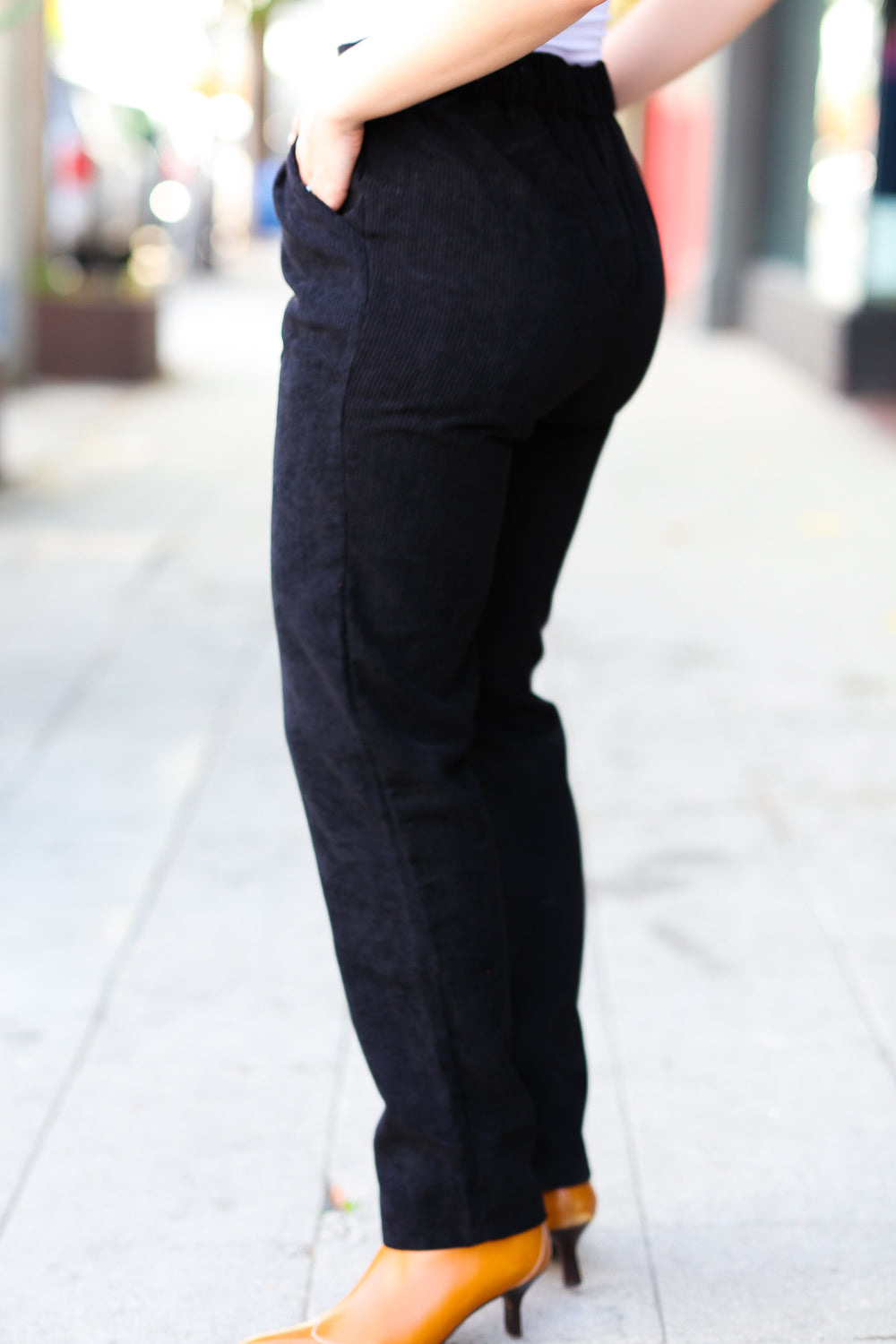 Going Your Way Black Corduroy High Rise Tapered Leg Pants | Nikki &amp; Co. Boutique