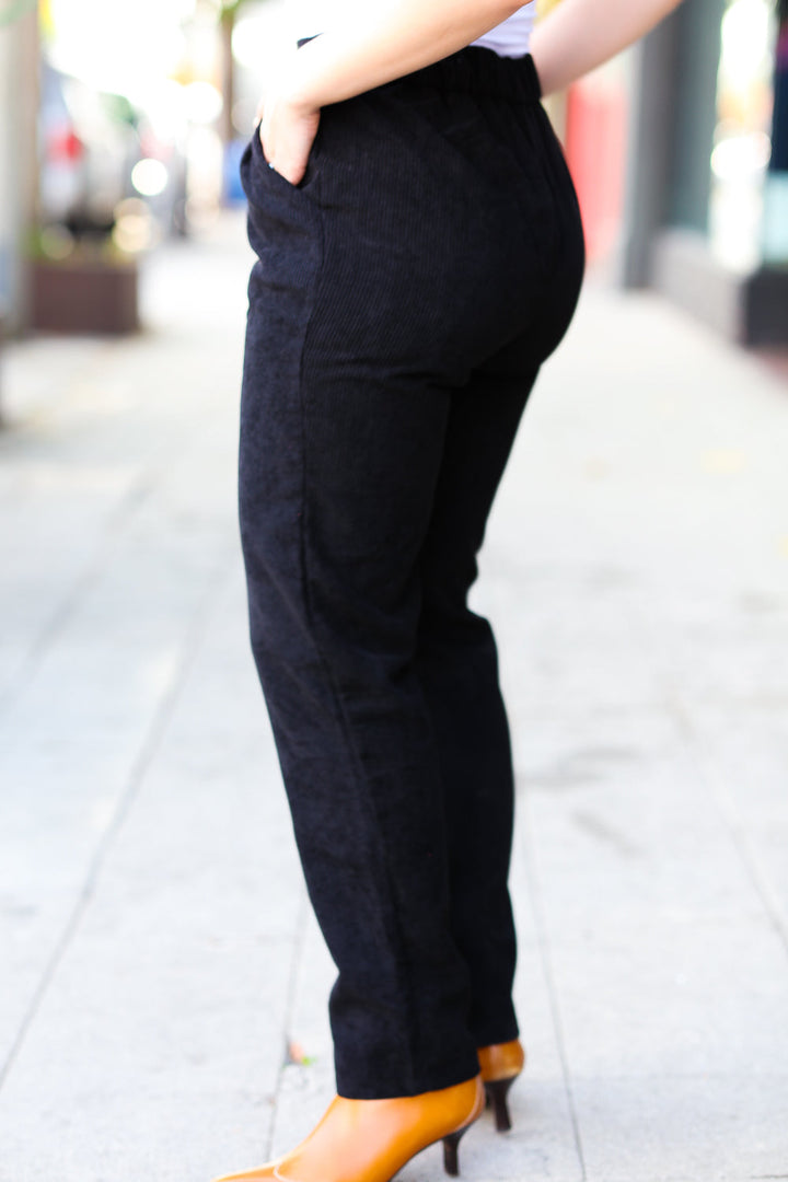 Going Your Way Black Corduroy High Rise Tapered Leg Pants | Nikki &amp; Co. Boutique