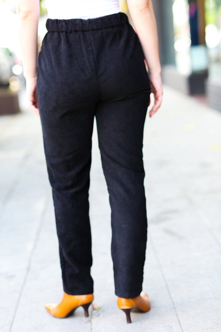 Going Your Way Black Corduroy High Rise Tapered Leg Pants | Nikki &amp; Co. Boutique