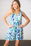 Lovely In Green & Blue Floral Sleeveless Surplice Romper