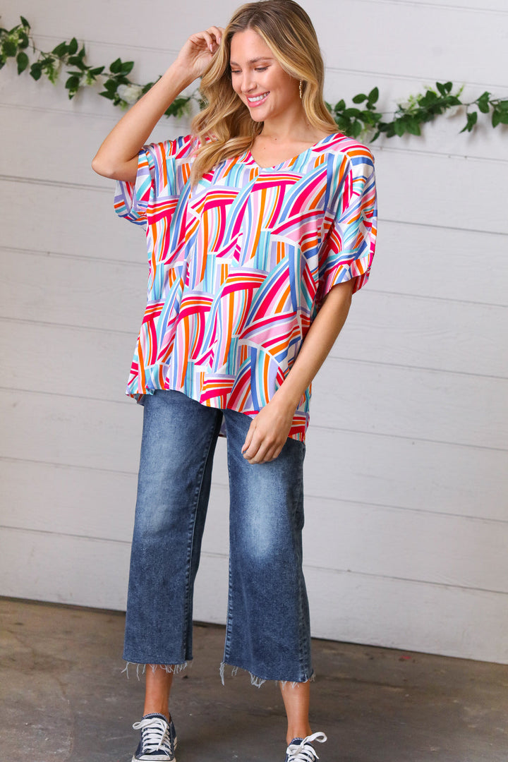 Blue &amp; Fuchsia Geometric Print Woven Top | Nikki &amp; Co. Boutique