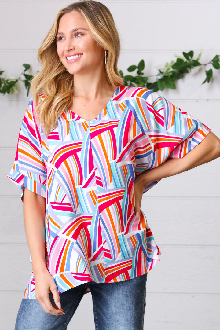 Blue &amp; Fuchsia Geometric Print Woven Top | Nikki &amp; Co. Boutique