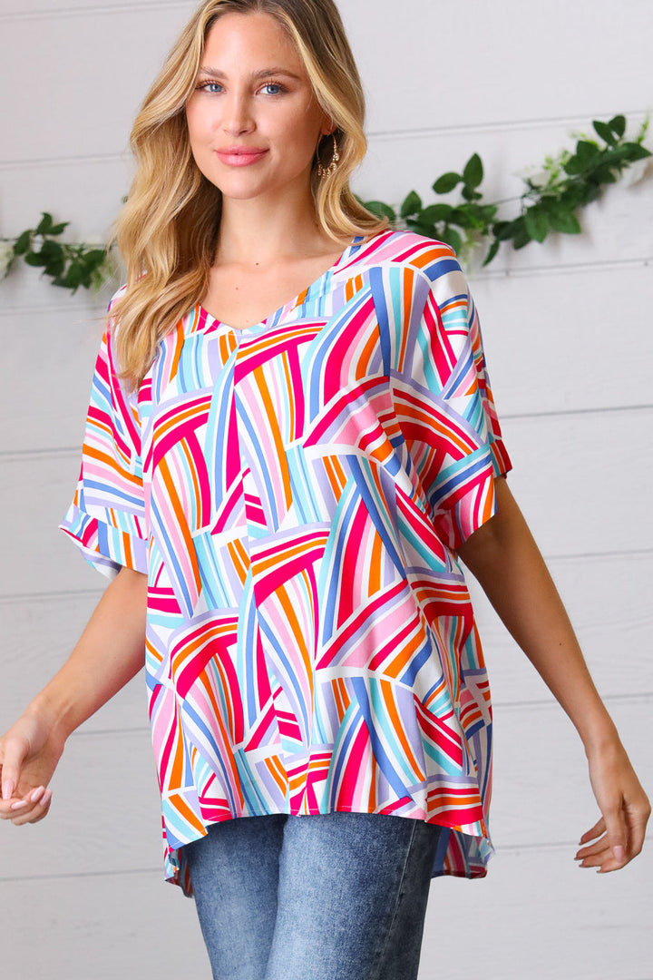 Blue &amp; Fuchsia Geometric Print Woven Top | Nikki &amp; Co. Boutique