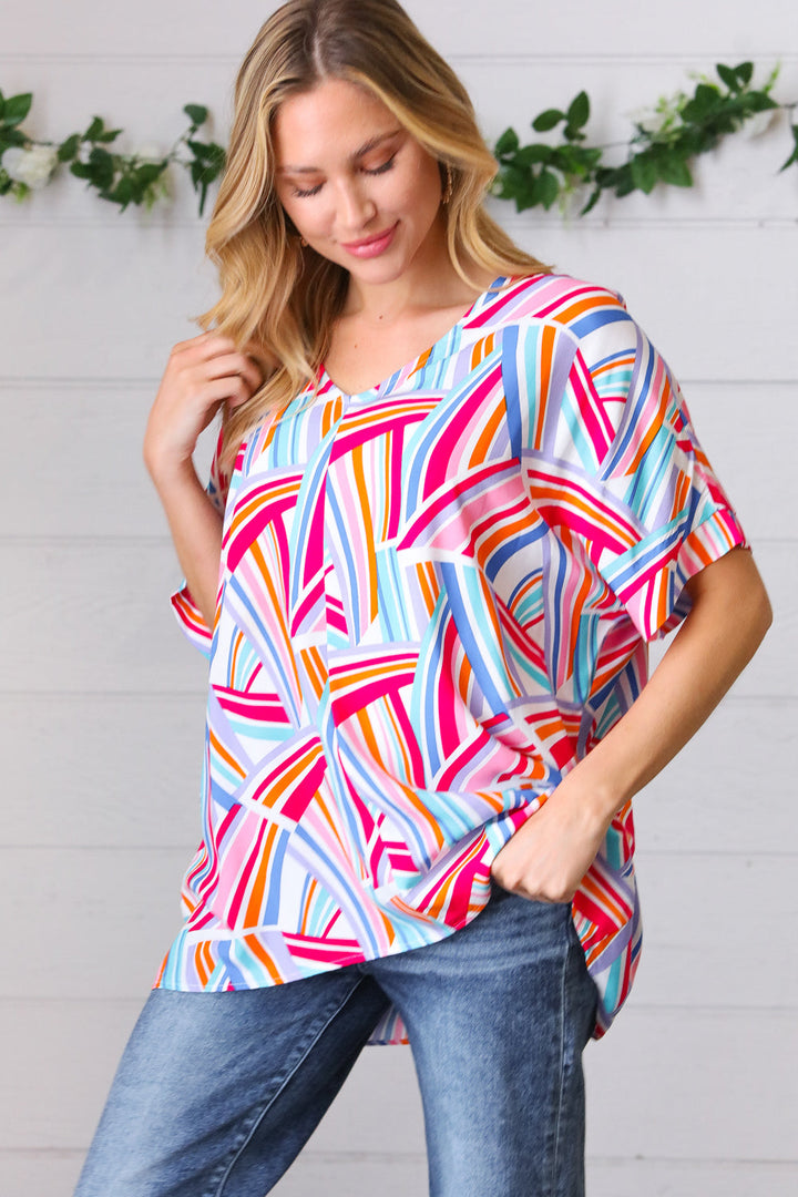 Blue &amp; Fuchsia Geometric Print Woven Top | Nikki &amp; Co. Boutique