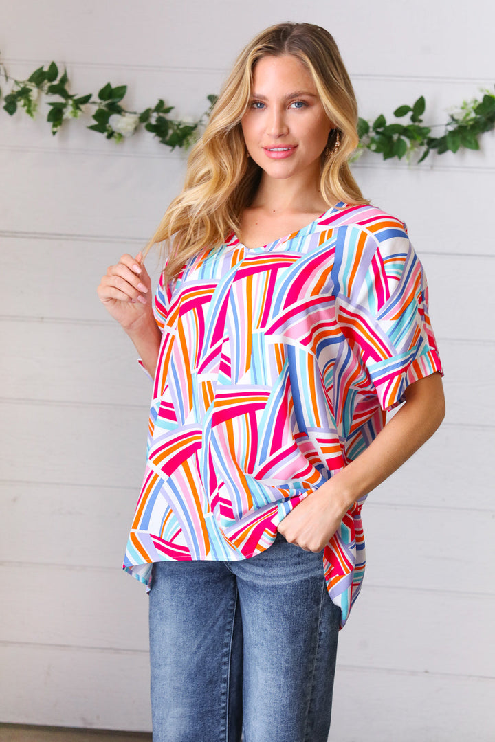 Blue &amp; Fuchsia Geometric Print Woven Top | Nikki &amp; Co. Boutique