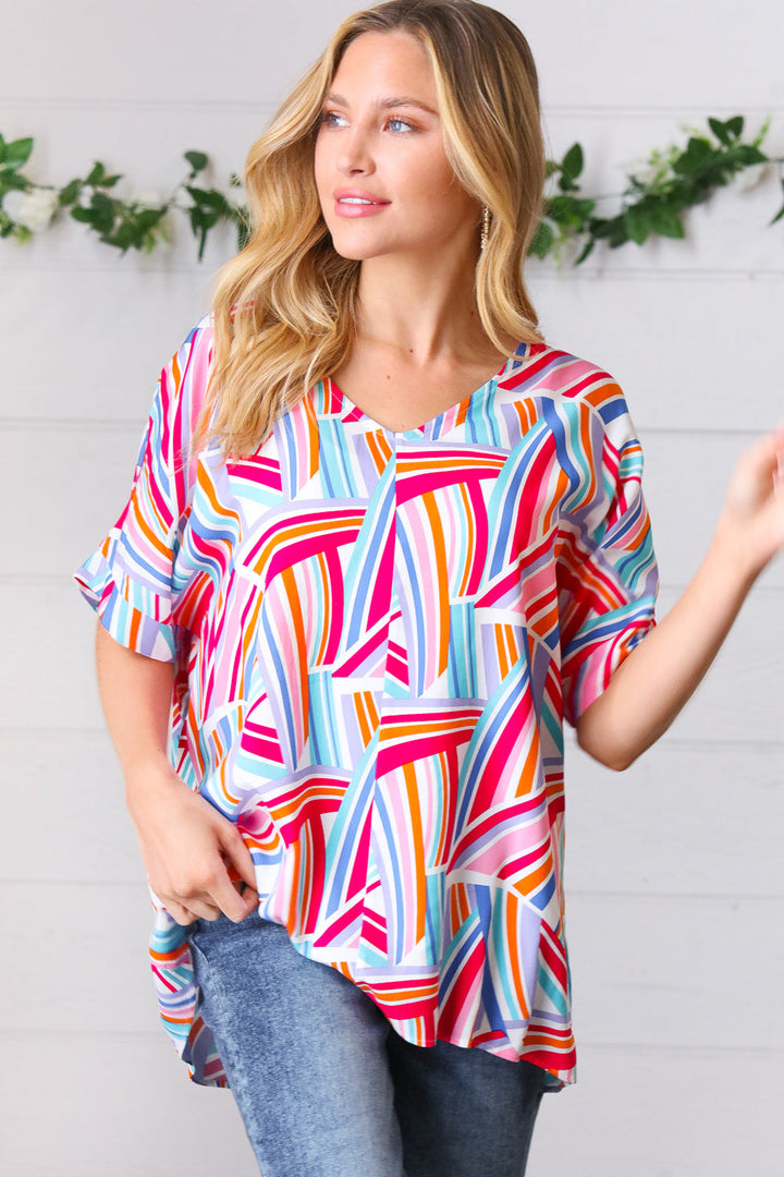 Blue &amp; Fuchsia Geometric Print Woven Top | Nikki &amp; Co. Boutique