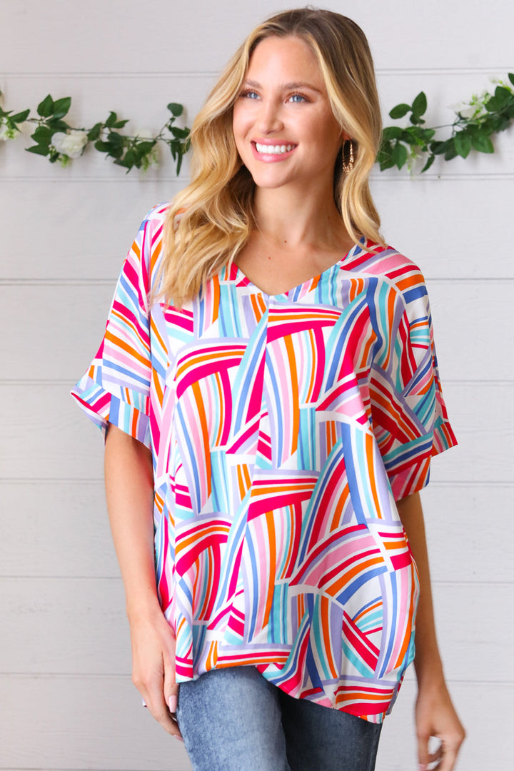Blue &amp; Fuchsia Geometric Print Woven Top | Nikki &amp; Co. Boutique