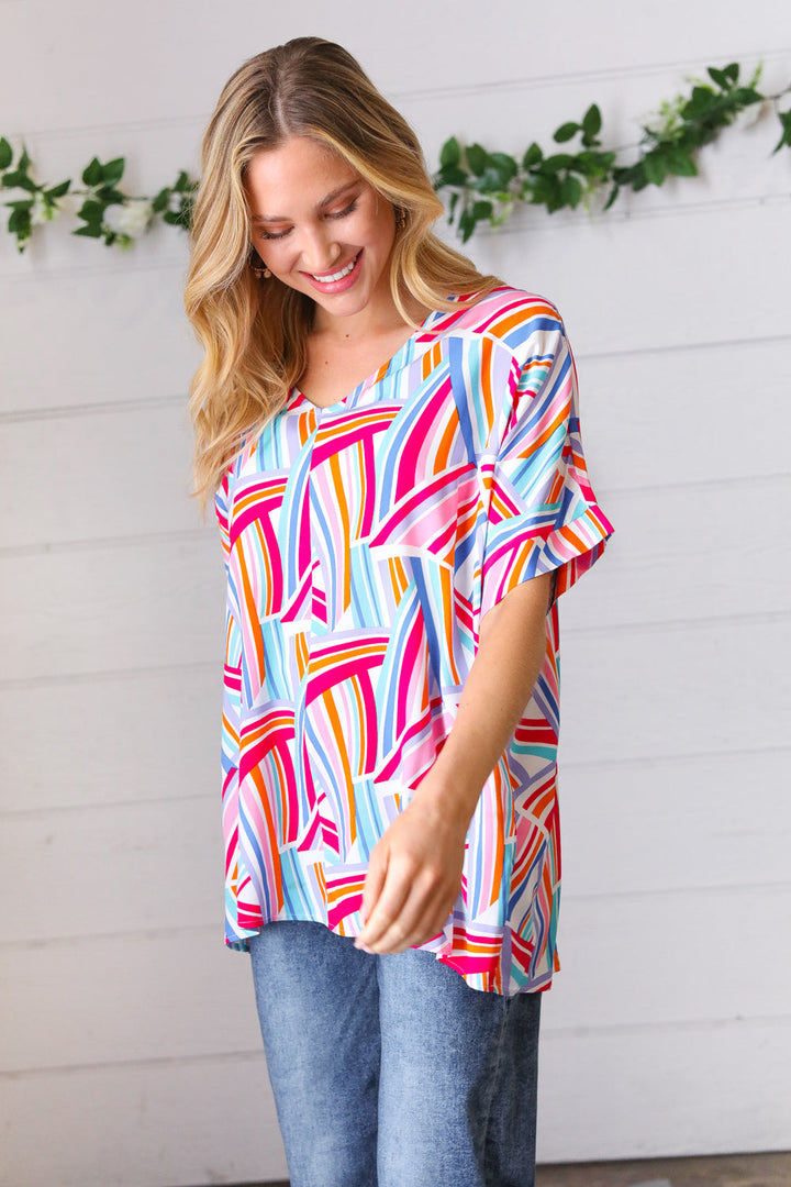 Blue &amp; Fuchsia Geometric Print Woven Top | Nikki &amp; Co. Boutique