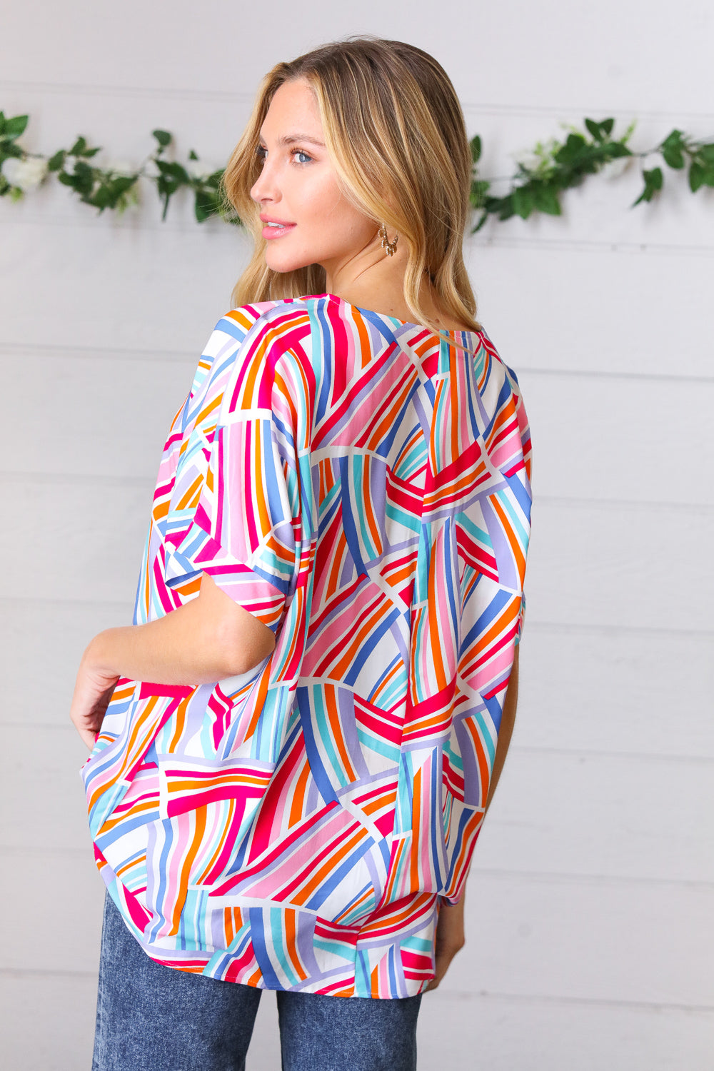 Blue &amp; Fuchsia Geometric Print Woven Top | Nikki &amp; Co. Boutique