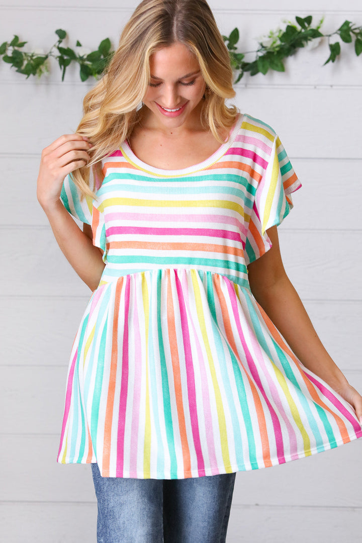 Lavender Rainbow Stripe Babydoll Top | Nikki &amp; Co. Boutique