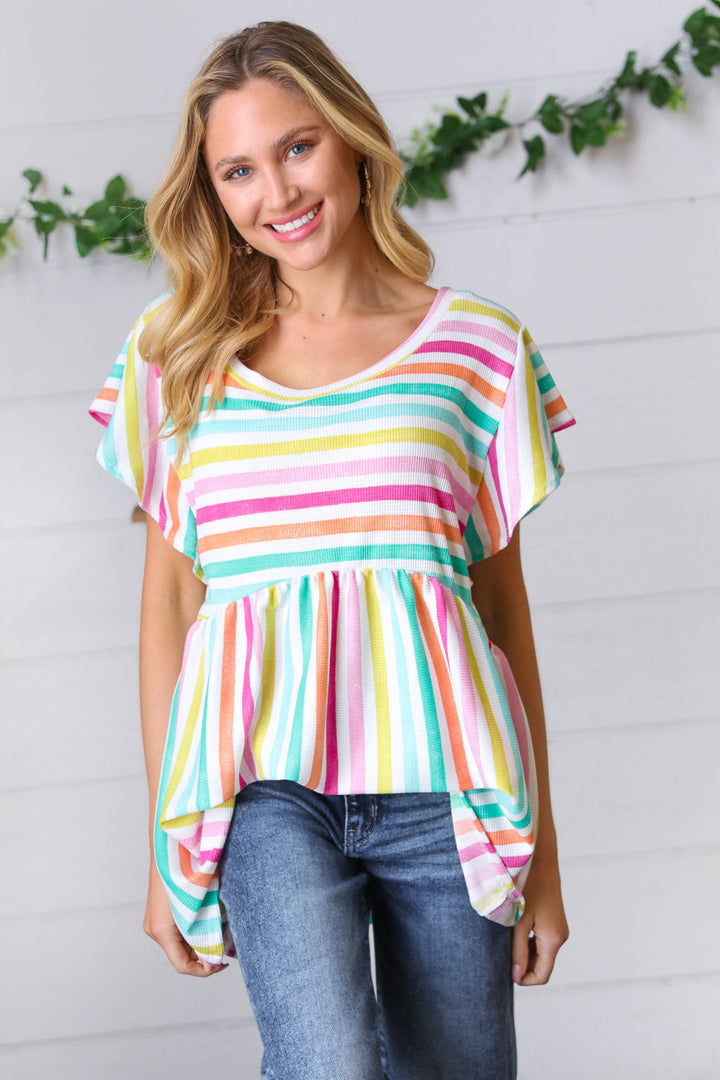 Lavender Rainbow Stripe Babydoll Top | Nikki &amp; Co. Boutique