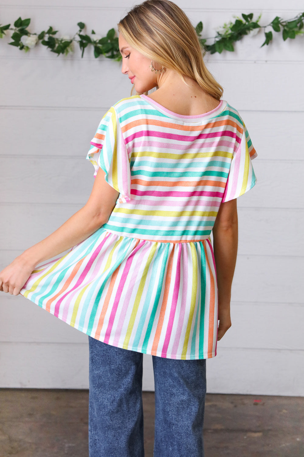 Lavender Rainbow Stripe Babydoll Top | Nikki &amp; Co. Boutique