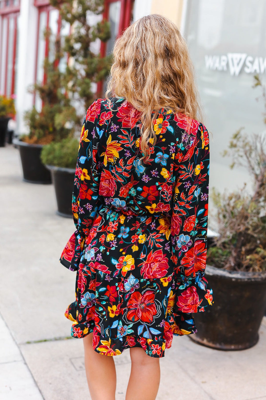 Lock Eyes Black Floral Sequin Print Ruffle Sleeve Frill Mock Neck Dress | Nikki &amp; Co. Boutique