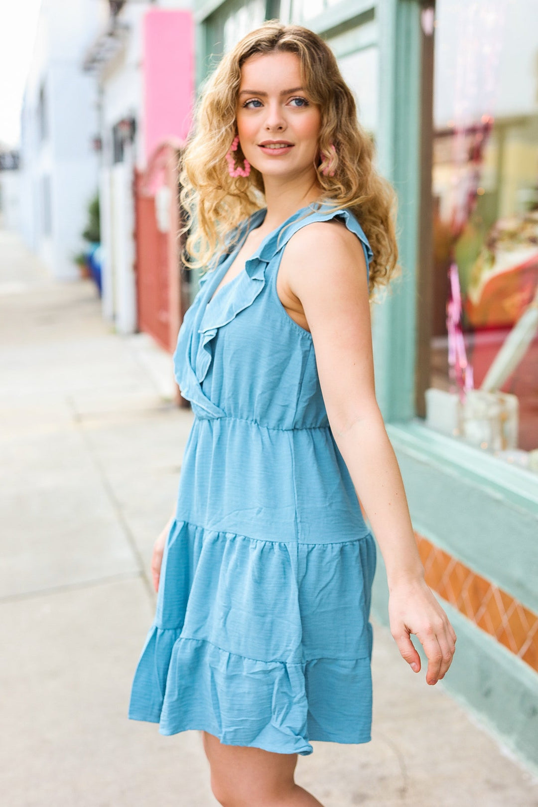 Find Romance Aquamarine Surplice Ruffle Tiered Dress | Nikki &amp; Co. Boutique