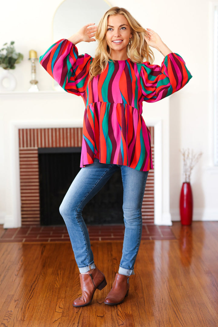 Rust &amp; Berry Abstract Print Babydoll Air Flow Woven Tops | Nikki &amp; Co. Boutique