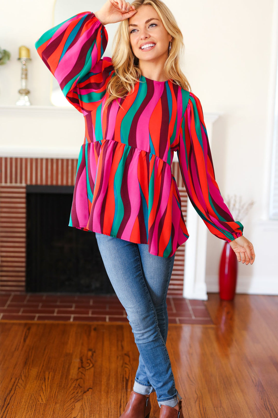 Rust &amp; Berry Abstract Print Babydoll Air Flow Woven Tops | Nikki &amp; Co. Boutique