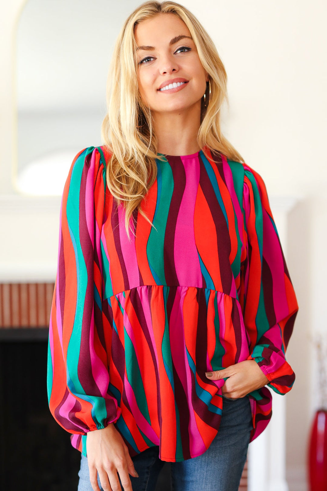 Rust &amp; Berry Abstract Print Babydoll Air Flow Woven Tops | Nikki &amp; Co. Boutique