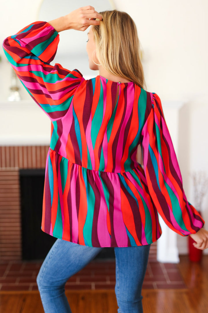 Rust &amp; Berry Abstract Print Babydoll Air Flow Woven Tops | Nikki &amp; Co. Boutique