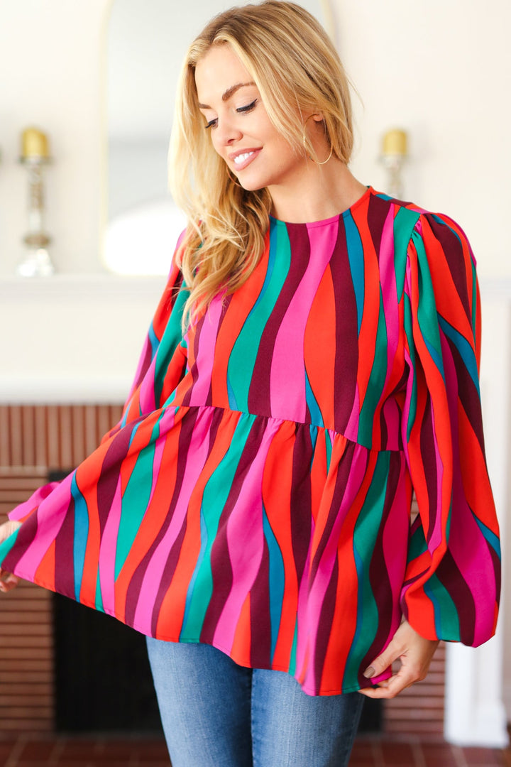 Rust &amp; Berry Abstract Print Babydoll Air Flow Woven Tops | Nikki &amp; Co. Boutique