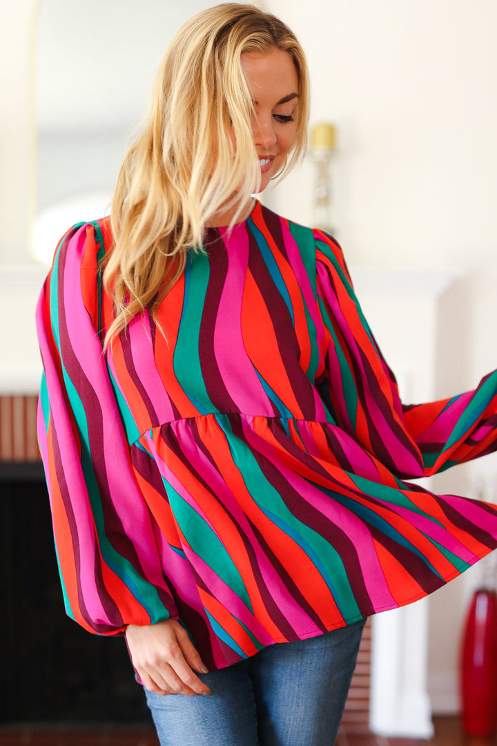 Rust &amp; Berry Abstract Print Babydoll Air Flow Woven Tops | Nikki &amp; Co. Boutique