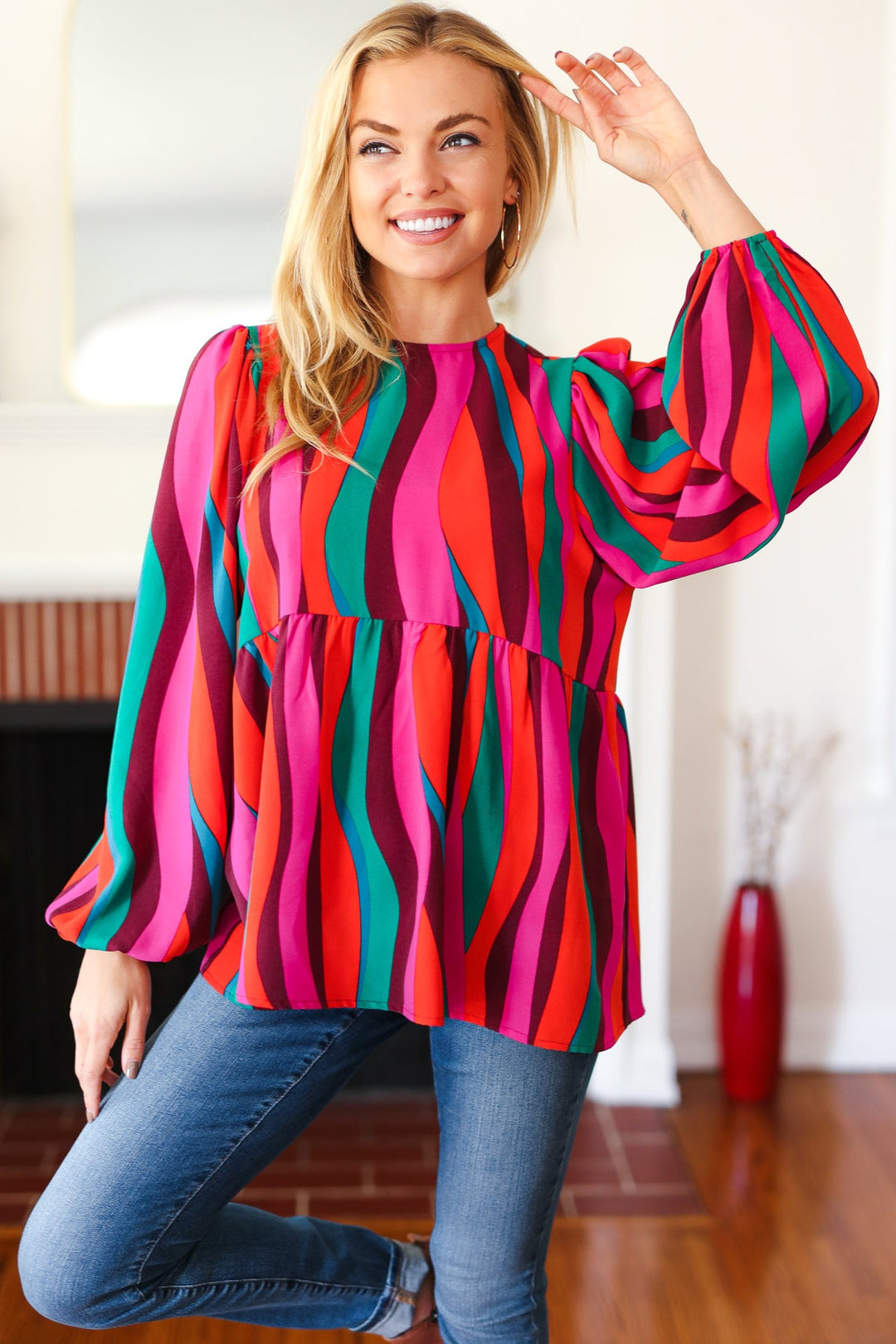 Rust &amp; Berry Abstract Print Babydoll Air Flow Woven Tops | Nikki &amp; Co. Boutique