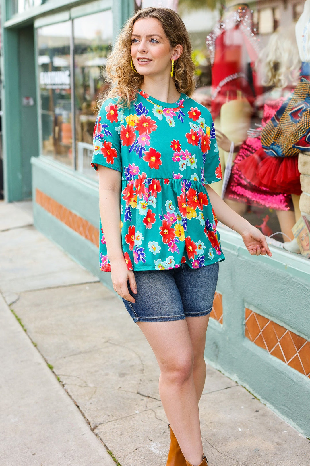 Take Me Away Teal Floral Drop Shoulder Babydoll Tops | Nikki &amp; Co. Boutique