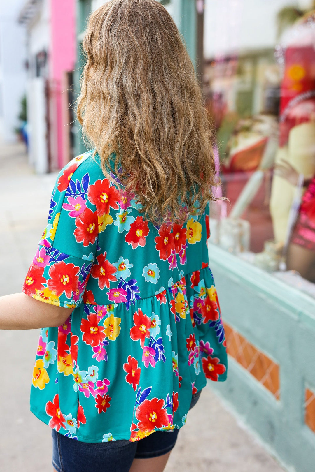Take Me Away Teal Floral Drop Shoulder Babydoll Tops | Nikki &amp; Co. Boutique