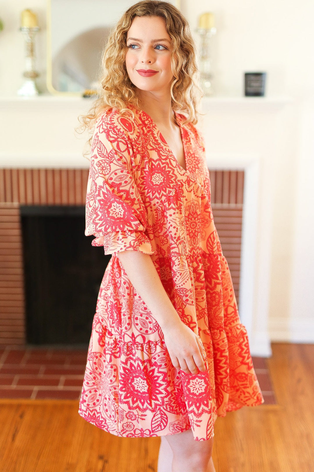 All You Need Peach &amp; Coral Boho Floral V Neck Dress | Nikki &amp; Co. Boutique