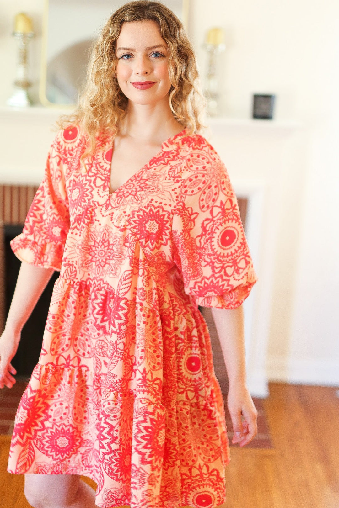All You Need Peach &amp; Coral Boho Floral V Neck Dress | Nikki &amp; Co. Boutique