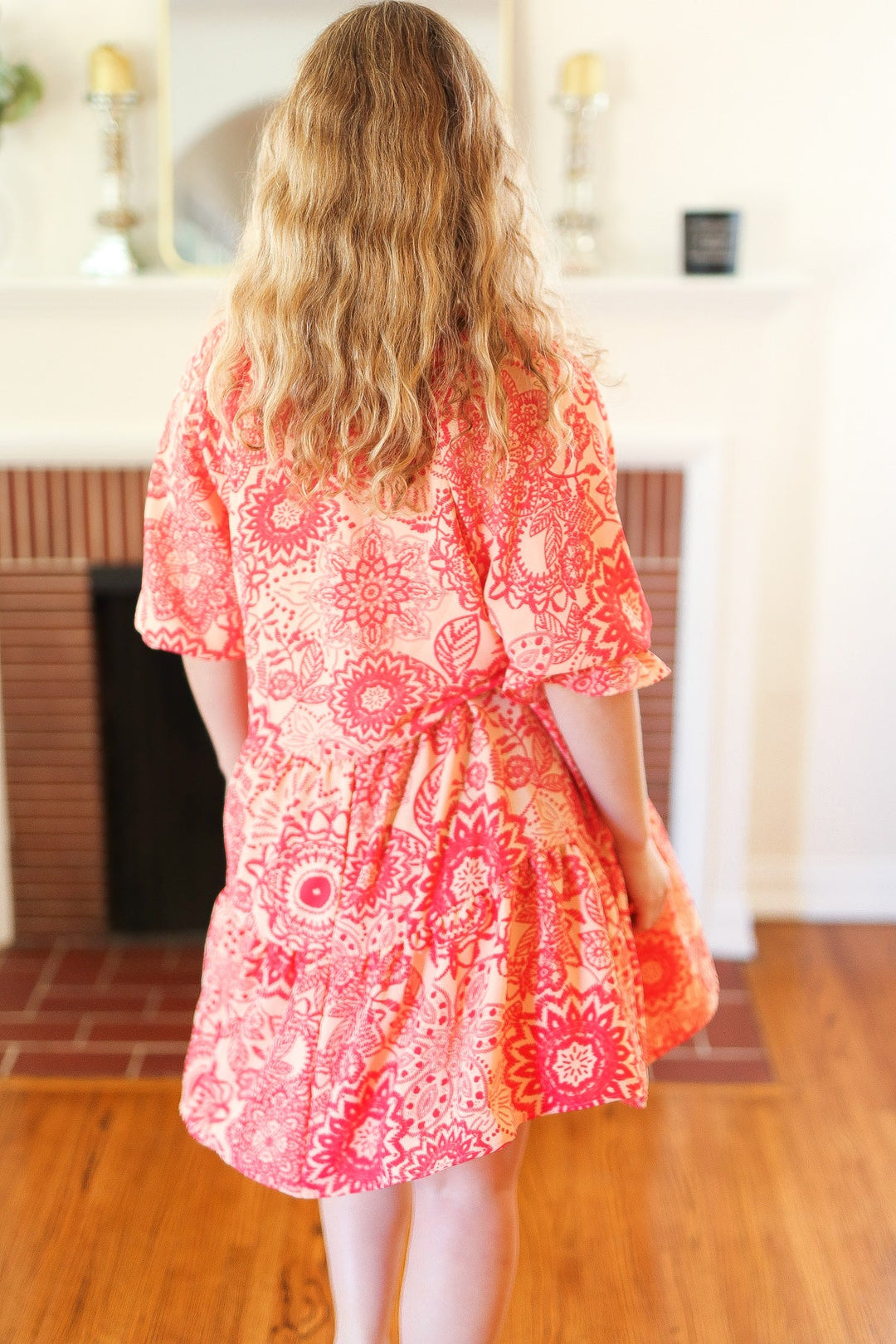 All You Need Peach &amp; Coral Boho Floral V Neck Dress | Nikki &amp; Co. Boutique