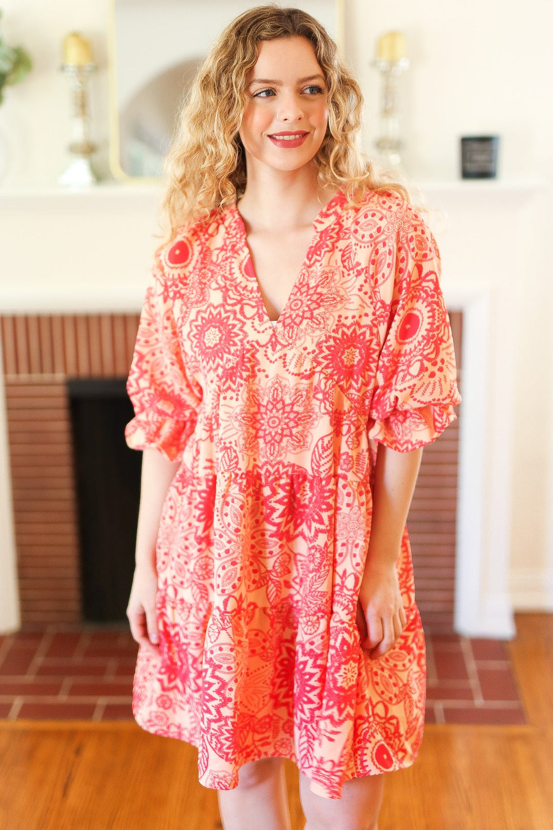 All You Need Peach &amp; Coral Boho Floral V Neck Dress | Nikki &amp; Co. Boutique