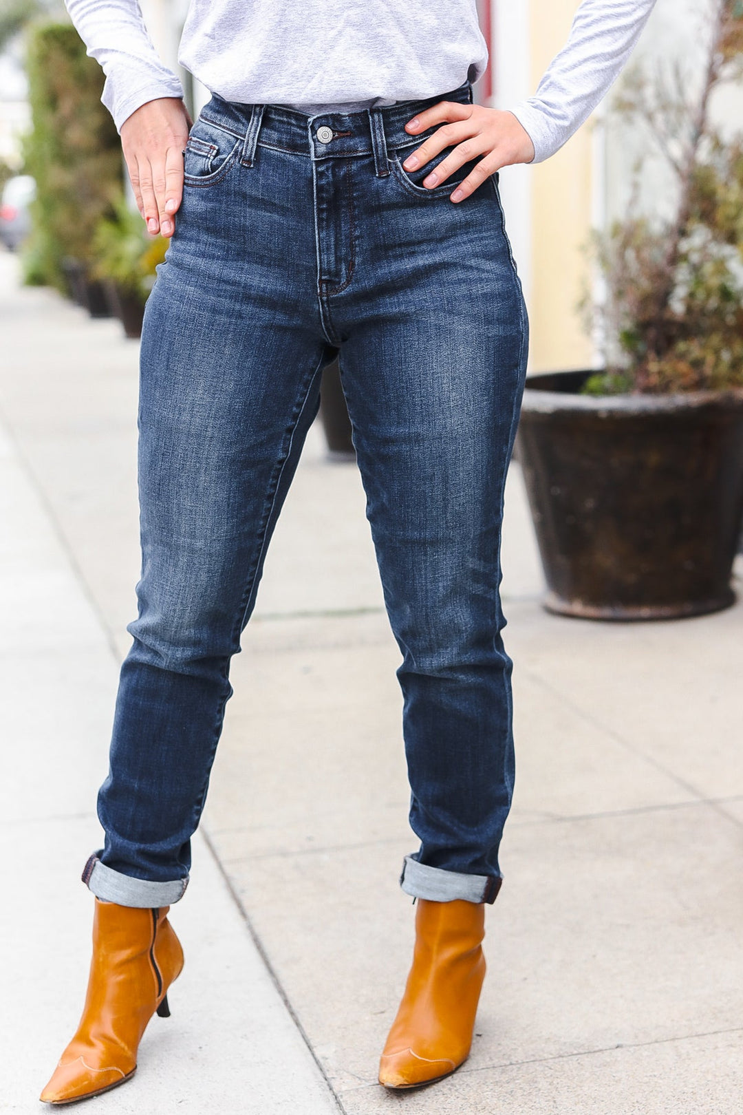 Judy Blue Dark Wash Mid Rise Cuffed Slim Fit Jeans | Nikki &amp; Co. Boutique