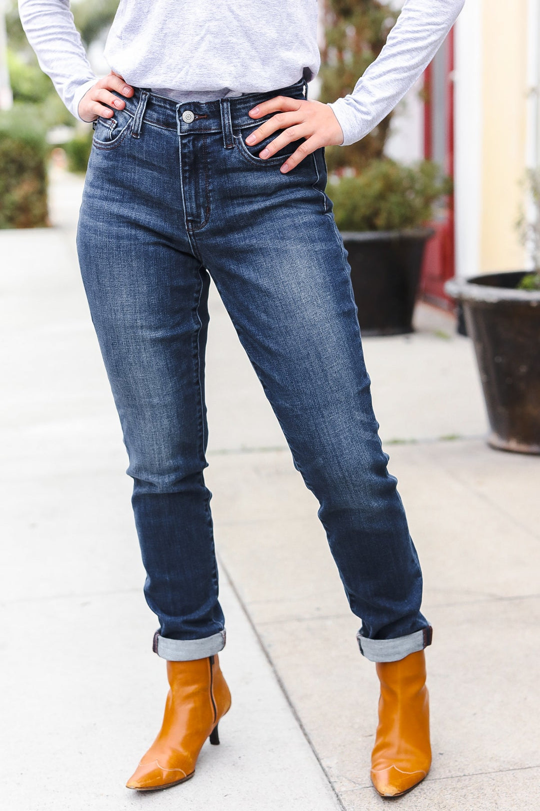 Judy Blue Dark Wash Mid Rise Cuffed Slim Fit Jeans | Nikki &amp; Co. Boutique